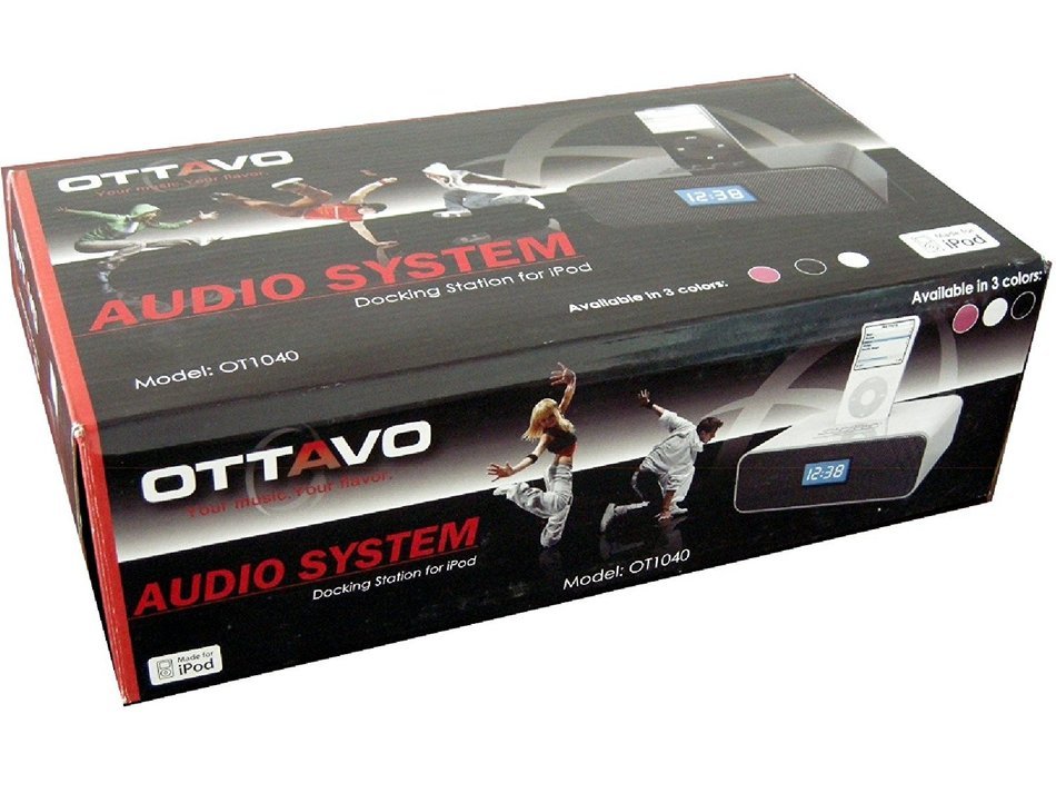 Ottavo OT3040w 30-Pin Audio System & Alarm Clock FM Raido for iPod w/ Remote control - White Color N2