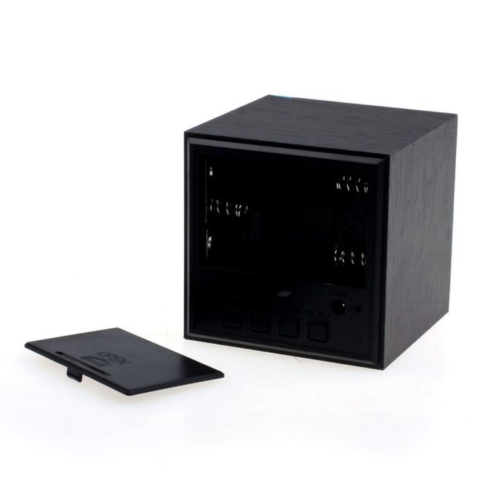 Wensltd 1pc Digital LED Black Wooden Wood Desk Cube Alarm Clack N5