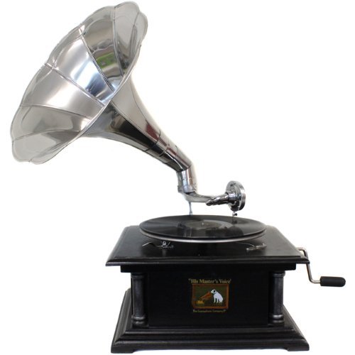 EcWorld Enterprises 7726664 Antique Replica Rca Victor Phonograph Gramophone With Large Silver Metal Horn