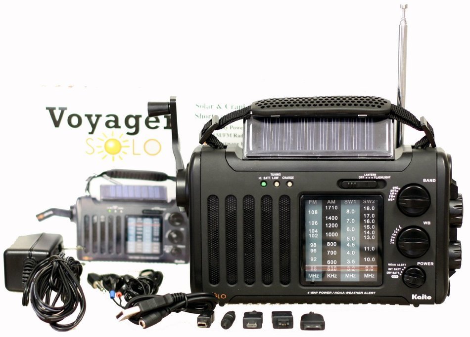 Kaito Voyager Solo KA450 Solar/Dynamo AM/FM//SW & NOAA Weather Emergency Radio with Alert & Cell Phone Charger... N10