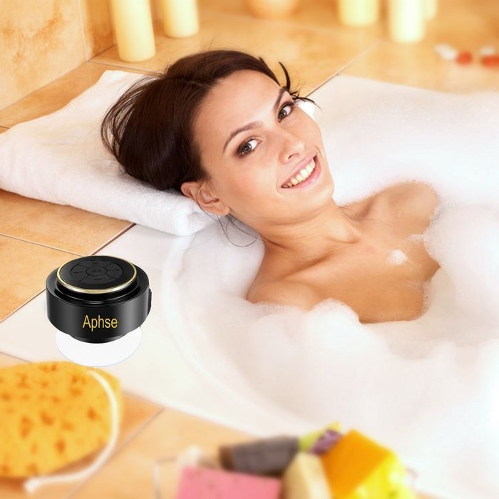 Aphse HAPBS02BK Waterproof Bluetooth Speaker with BT 4.0 FM Radio, LCD Display, Built-in Mini Mic and Hands-Free... N5