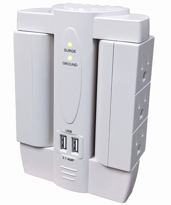 6 AC Outlet Power Surge Protector with 2 Ports USB Wall Charger 2.1Amp - White