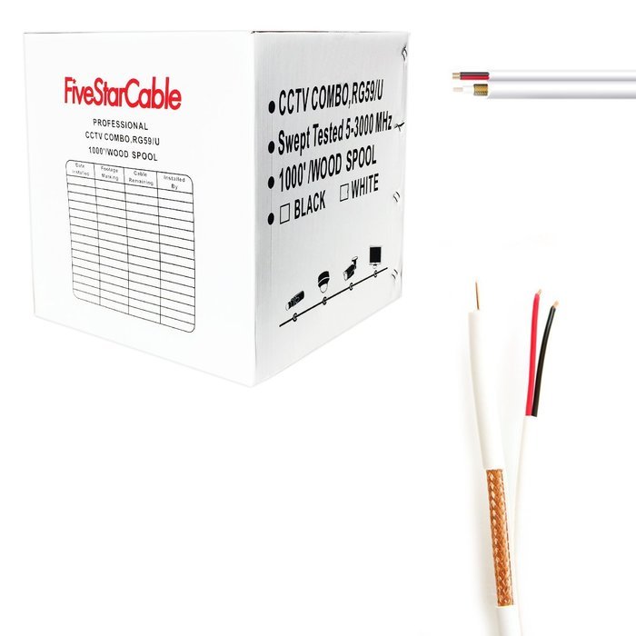 Five Star Cable UL Litsted RG59 Siamese 1000 ft. Coaxial CCTV Cable - Combo 20 AWG RG59 + 18/2 18AWG Power
