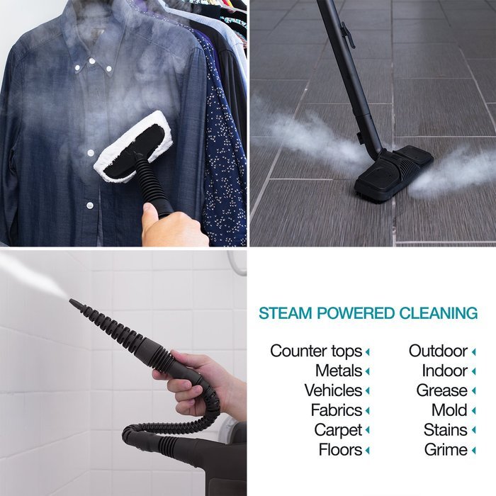 Jet Steamer - 15 in 1 Handheld Multi-Purpose Steam Cleaning System - Portable - Extra Long 3ft Floor Attachment... N5