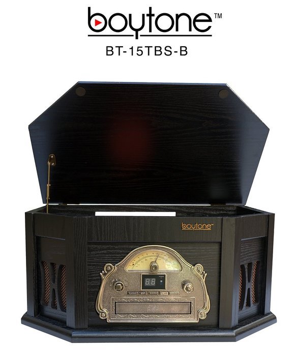 7-in-1 Boytone BT-15TBSB Classic Turntable Stereo System, Vinyl Record Player, AM/FM, CD, Cassette, USB, SD slot... N3