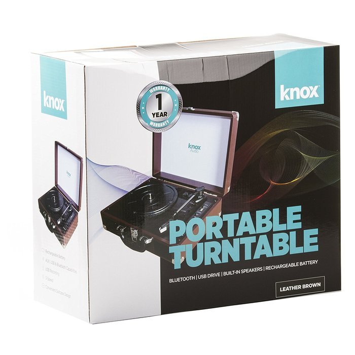 Knox Portable Bluetooth USB Turntable with Built-in Speakers (Leather Brown) N5