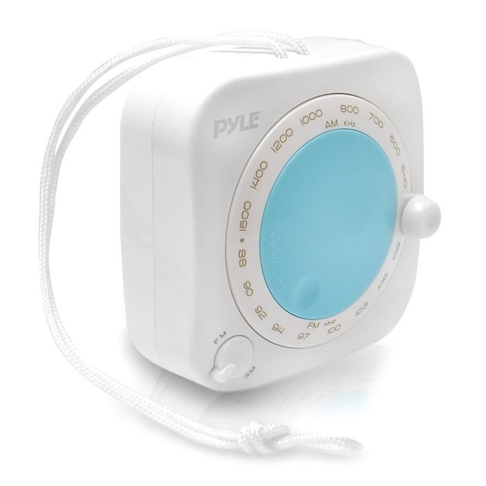 Pyle PSR7 Splash-Proof Water Resistant Mini Digital AM/FM Radio with Rotary Control and Hanging Strap, Analog N3