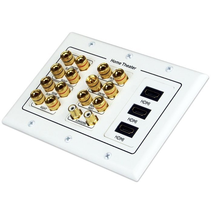 7.1/7.2 Home Theater Speaker Wall Plate 24K Gold Plated with 3 HDMI Connectors N2