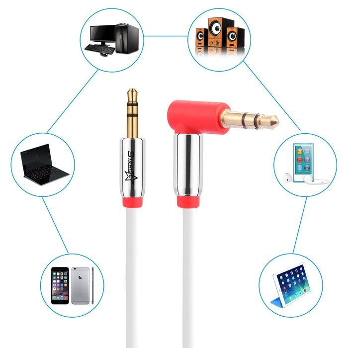 Starise Aux Cable 90 Degree 10 Feet - 3.5mm Male to Male Right Angle Stereo Audio Cable - Black N6