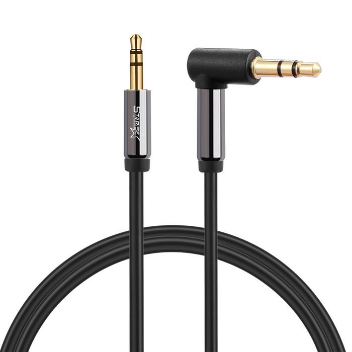 Starise Aux Cable 90 Degree 10 Feet - 3.5mm Male to Male Right Angle Stereo Audio Cable - Black N7