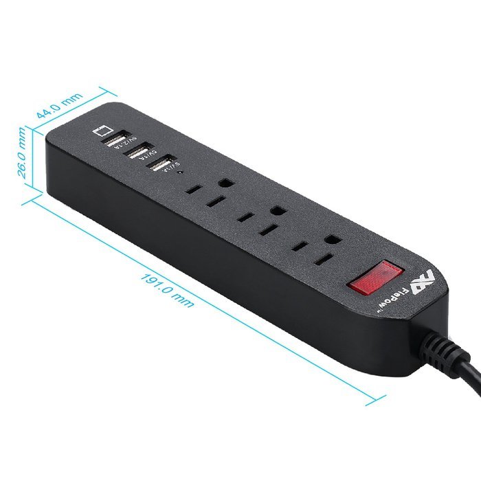 FlePow 1250W/10A 3-Outlet Power Strip with 3 USB Charging Ports N11