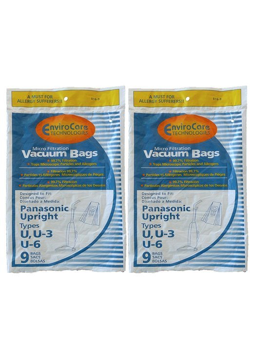 18 Panasonic U, U-3 & U-6 Upright Vacuum Cleaner Bags, MC-V145M, MC-115P, MC-V5000 thru MC-V5099, MC-V7300 thru... N2