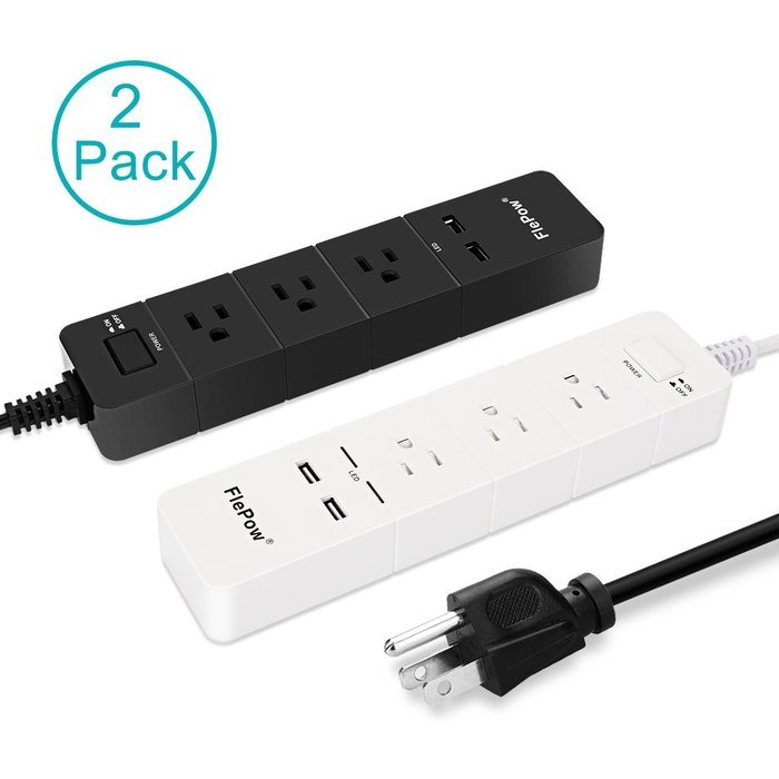 FlePow 1250W/10A 3-Outlet Power Strip with 3 USB Charging Ports N14