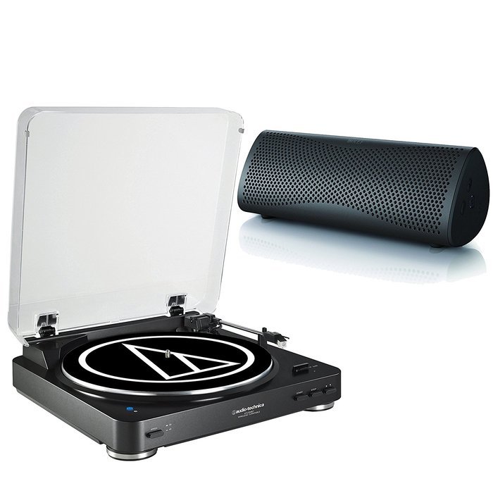 Audio Technica Turntable and KEF MUO Black Bluetooth Speaker ATLP60BTBK