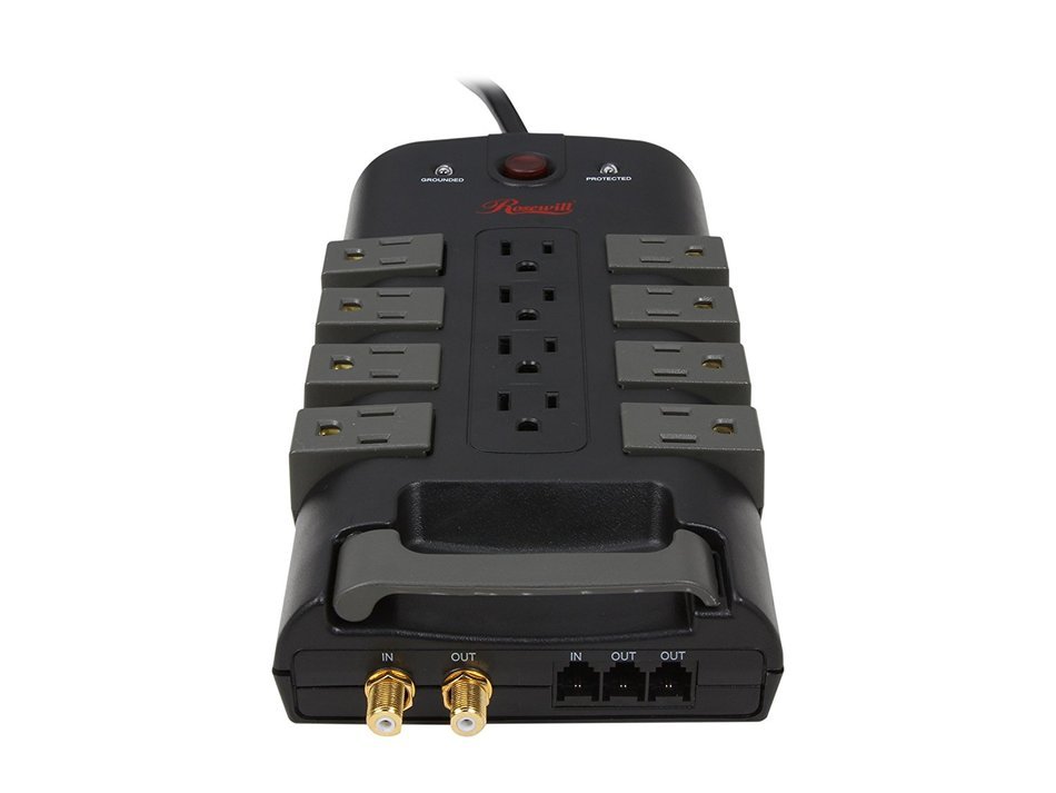 Rosewill Premium 12 Outlet Pivot-Plug Rotating Outlet Power Surge Protector with RJ11 and Coax Protection, RHSP... N2