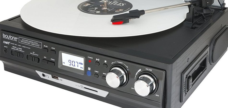 Boytone BT-17DJB-C 3-Speed Stereo Turntable with 2 Built in Speakers Digital LCD Display AM/FM Radio + Supports... N4