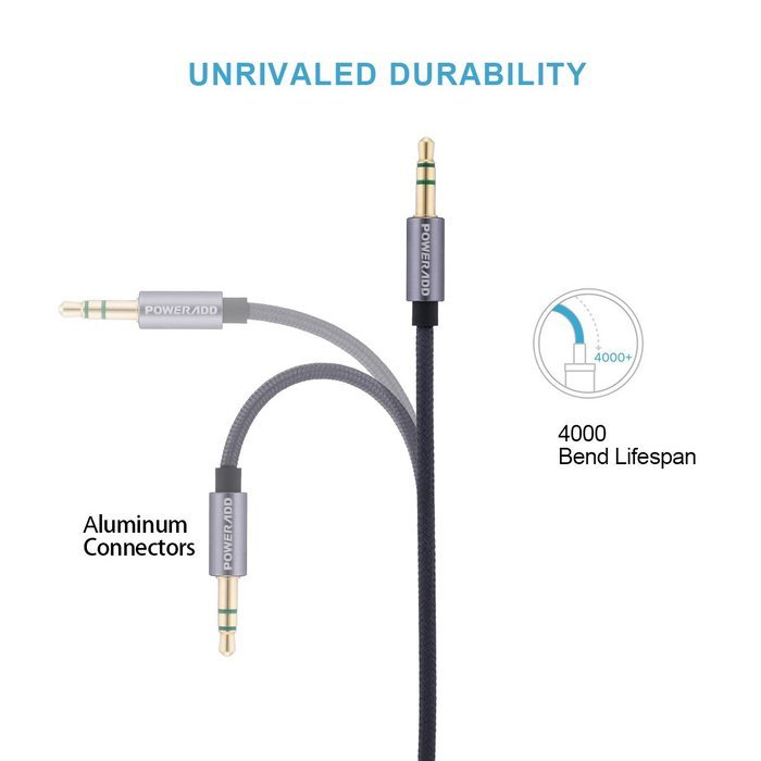 Poweradd Nylon Braided Stereo Audio Cable (3.3ft / 1m) Gold Plated Tangle-Free 3.5mm Male to Male AUX Cable for... N11
