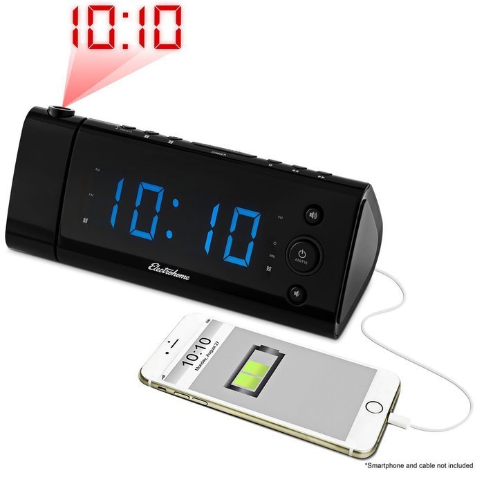 Electrohome USB Charging Alarm Clock Radio with Time Projection, Battery Backup, Auto Time Set, Dual Alarm, 1.2... N3