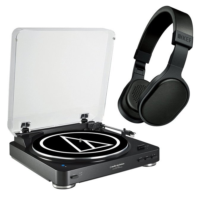 Audio Technica Turntable and KEF M400 Hi-Fi On-Ear Headphones Black ATLP60BTBK