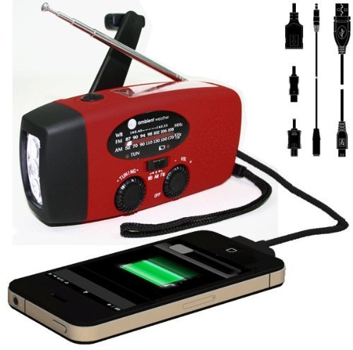 Ambient Weather WR-089 Compact Emergency Solar Hand Crank AM/FM/NOAA Weather Radio, Flashlight, Smart Phone Charger... N2