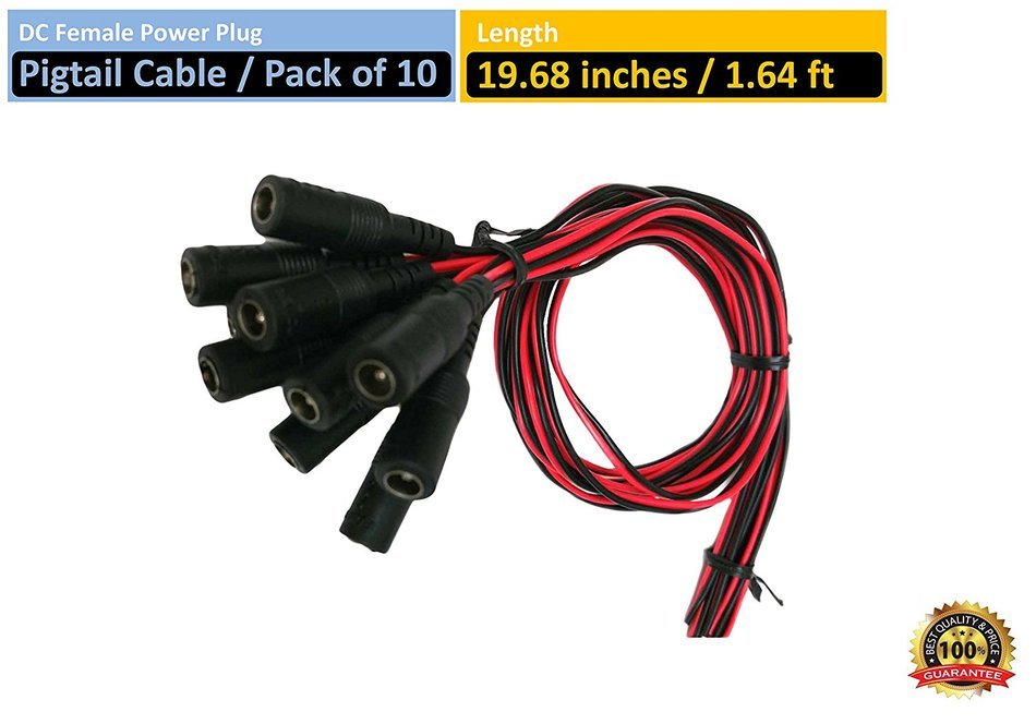 VIEWISE CCTV Security Camera DC Male Power Plug Pigtail Cable, Pack of 10 (Black/Red) N11