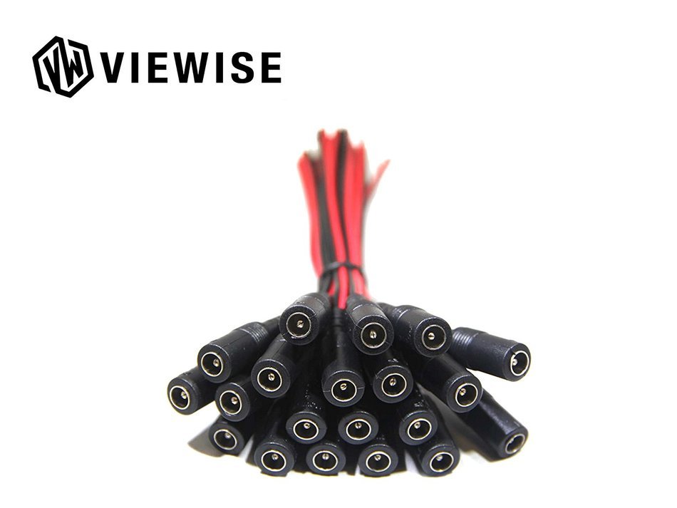 VIEWISE CCTV Security Camera DC Male Power Plug Pigtail Cable, Pack of 10 (Black/Red) N12