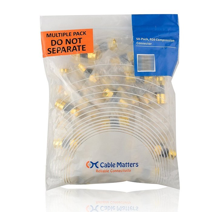 Cable Matters 10-Pack, Gold Plated F-Type Crimp-On Coaxial RG6 Connector N5