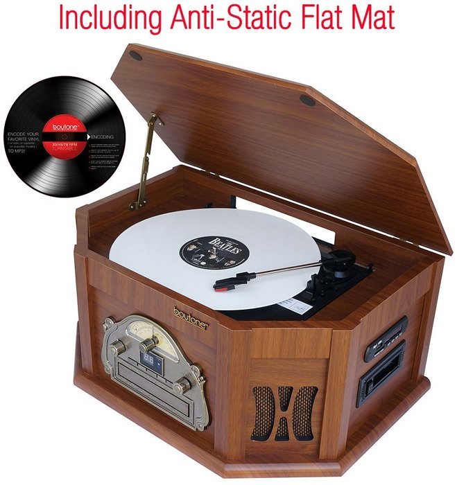7-in-1 Boytone BT-15TBSM Classic Turntable Stereo System, Vinyl Record Player, AM/FM, CD, Cassette, USB, SD slot... N5