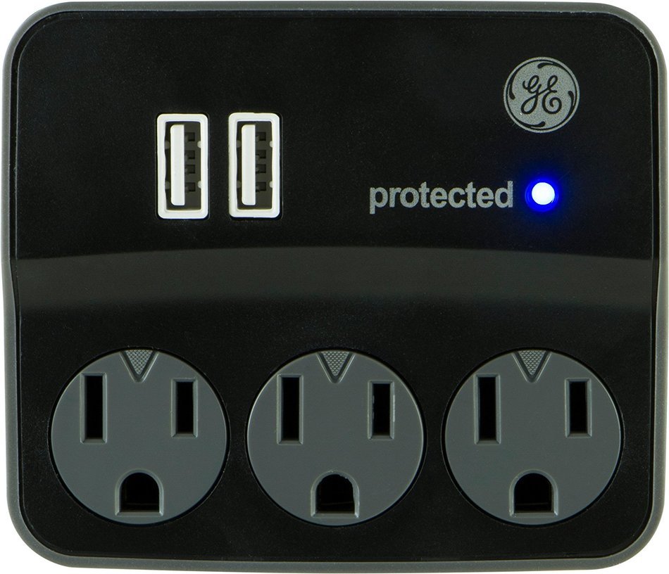 GE 14512 Surge Tap, 3 Outlets, 450J, USB, 2 Ports, 1.0A, White N4