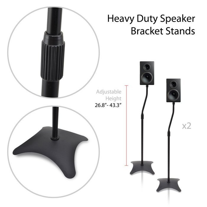 Pyle PSTND19 Dual Universal Speaker Bracket Stand Mounts, Adjustable Height for Satellite Speakers (Pair) N2