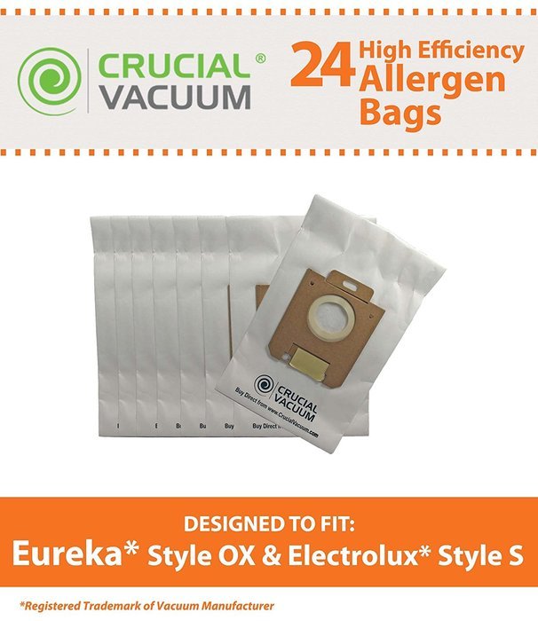 24 Eureka Style Ox & Electrolux Style S Paper Micro Allergen Bags, Compare To Part # 61230, Designed & Engineered...