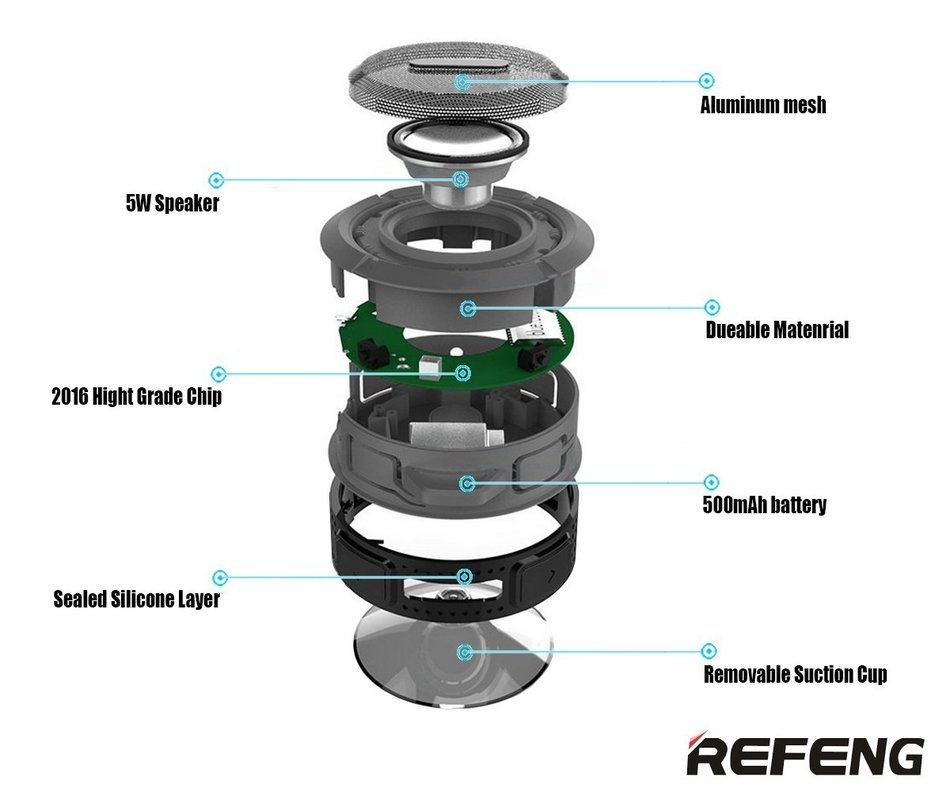 ReFeng RF573 HD Waterproof Bluetooth 3.0 Wireless Speaker w/ Mic, Suction Cup, Hook & Bike Rack for Indoor (Shower... N5