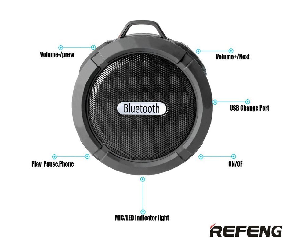 ReFeng RF573 HD Waterproof Bluetooth 3.0 Wireless Speaker w/ Mic, Suction Cup, Hook & Bike Rack for Indoor (Shower... N6