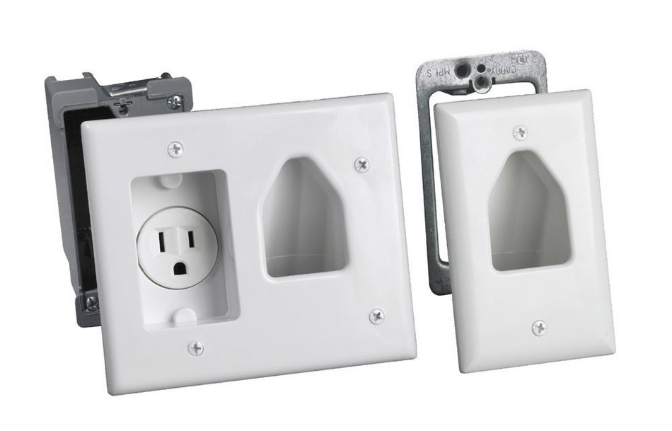 Datacomm 50-3321-WH-KIT Flat Panel TV Cable Organizer Remodeling Kit with Power Outlet - White N4