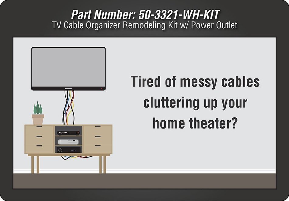 Datacomm 50-3321-WH-KIT Flat Panel TV Cable Organizer Remodeling Kit with Power Outlet - White N6
