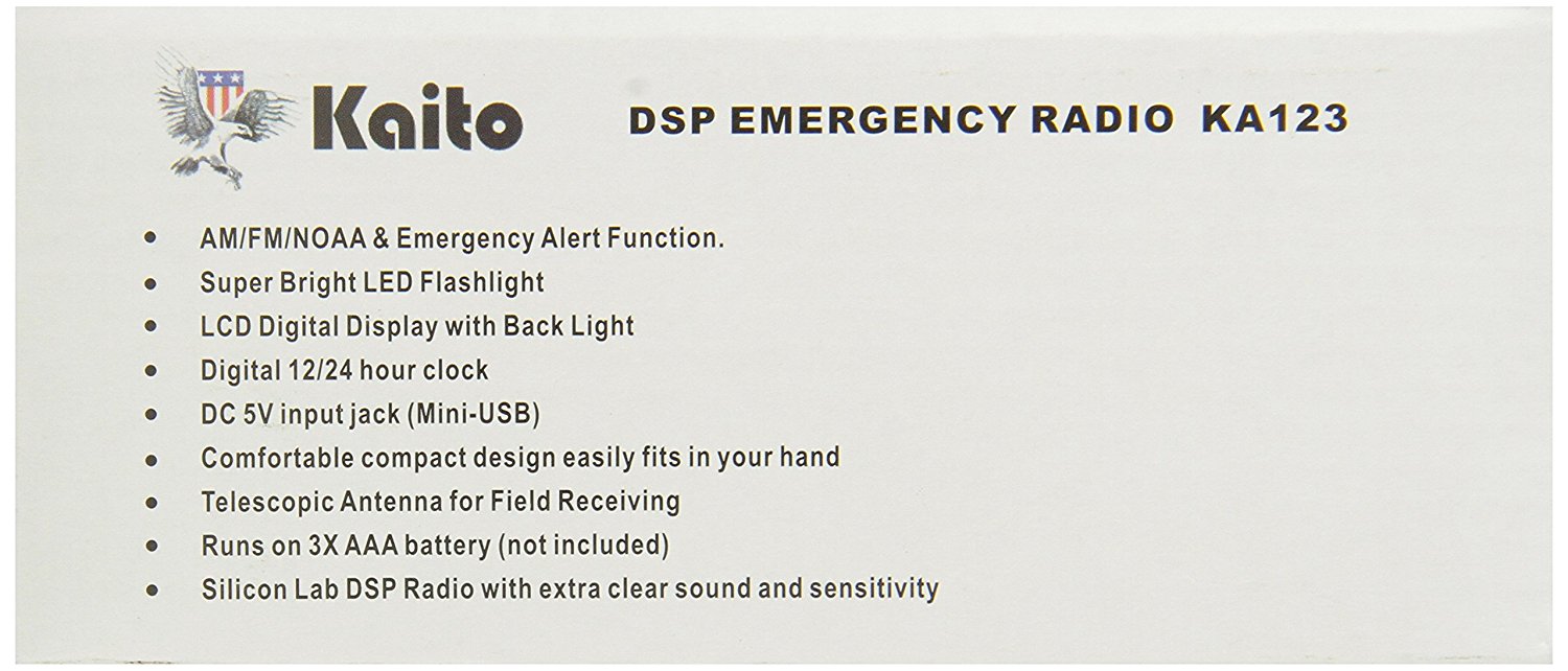 Kaito KA123 Digital AM/FM & NOAA Weather Radio with Alert & Flashlight ...