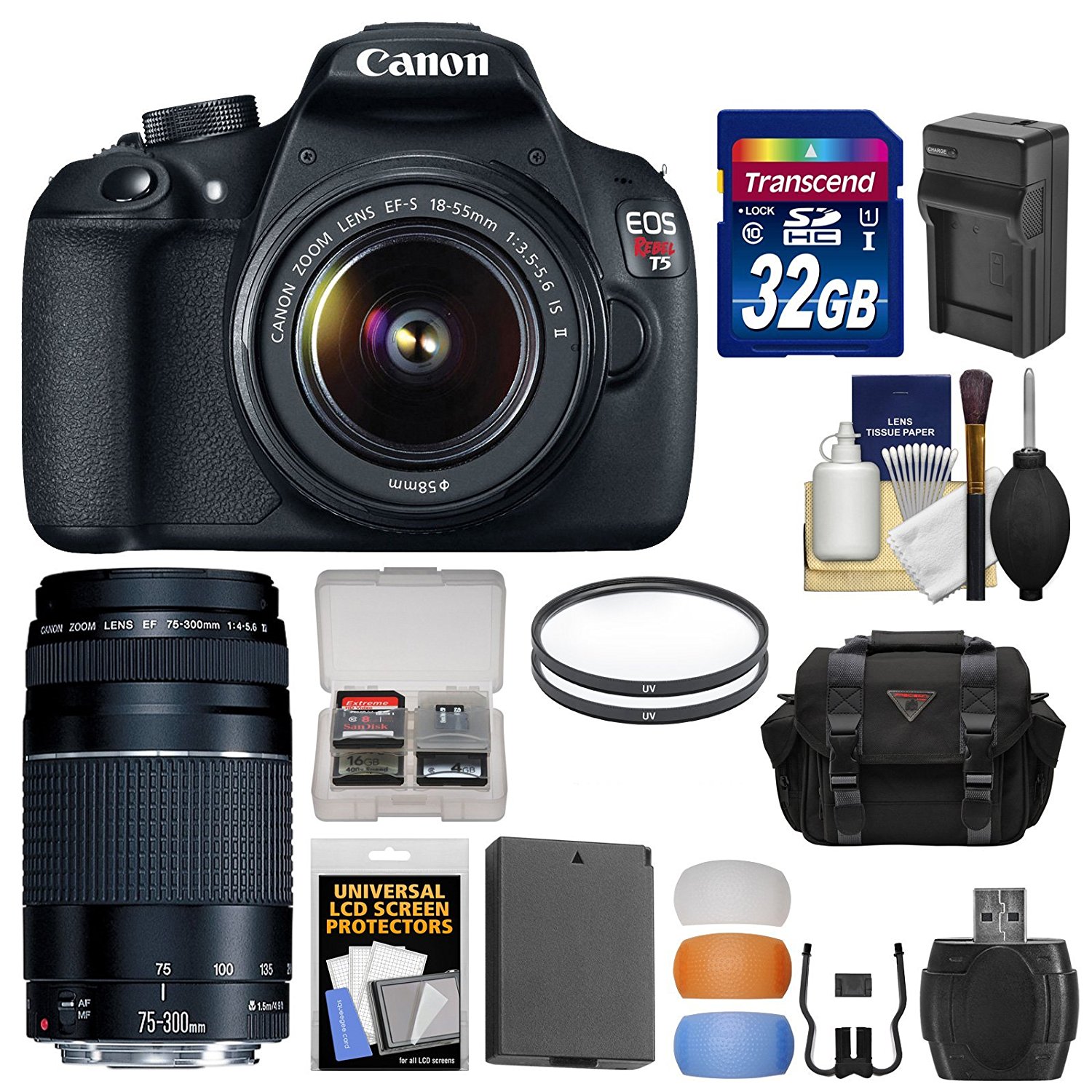 Canon EOS Rebel T5 Digital SLR Camera Body & EFS 1855mm IS & 75300mm