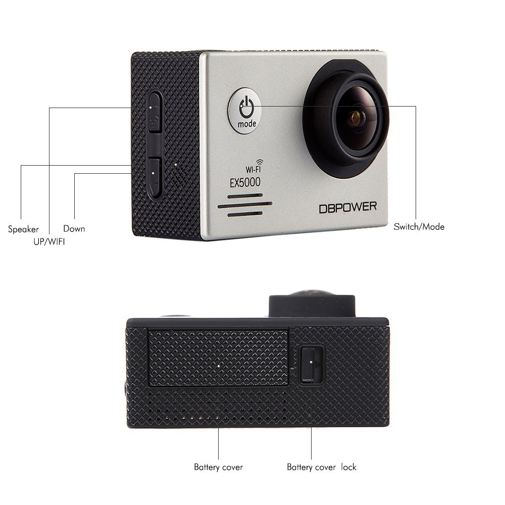 DBPOWER EX5000 14MP Waterproof WIFI 1080P FHD Action Camera with 2-Inch ...