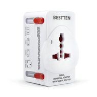 Bestten 3 Outlet Portable Travel Surge Protector with 2.4A Dual USB Charging Ports, 18in Cord, ETL Listed, White N44