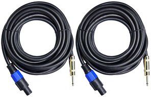 Ignite Pro 2x Speakon to 1/4" 25 Ft. True 12 Gauge Wire AWG DJ/ Pro Audio Speaker Cable, Pair