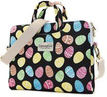 Canvaslove Black Easter Egg Patten Canvas Laptop Shoulder Bag 11 Inch 12 Inch 13 Inch Laptop Messenger Bag 13.3... N39