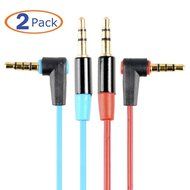 Conwork Pack of 2 - 3.5mm Stereo Auxiliary Audio Cable Male to Male For iPhone, iPad or Smartphones 90 Degree...