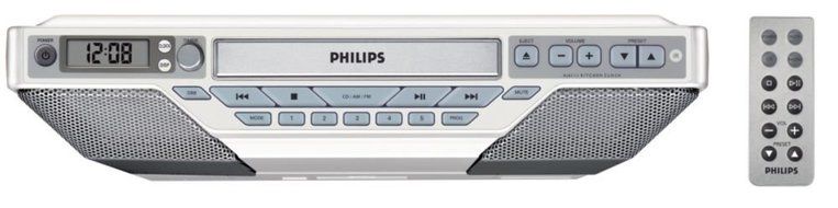 Philips UTC Ktchn CD Clock Radio w/ 25 Preset Stations, Remote w/magnet,LCD Dspl