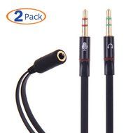 Conwork 2-Pack Gold Plated 3.5mm Stereo Female to 2-male Y-splitter Audio Flat Cable -Black N2