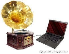 PYLE-HOME PVNP4CD Vintage Phonograph Horn Turntable with CD, Cassette, AM/FM, Aux-In and USB-to-PC Recording N5