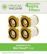 4 Dirt Devil F12 Washable HEPA Filters, Replaces Part 3-KD1680-000 F12 Vision Canister Filter, Designed &amp; Engineered...