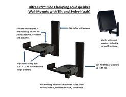 B-Tech BT77 Ultragrip Pro Speaker Mount, Set of 2, Side Clamp with Tilt and Swivel, Black