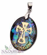 Catholic Cross Abalone Shell Pendant Pearl Crucifix Handmade Amulet Nazareth N2