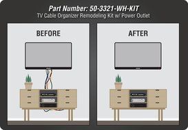 Datacomm 50-3321-WH-KIT Flat Panel TV Cable Organizer Remodeling Kit with Power Outlet - White N8