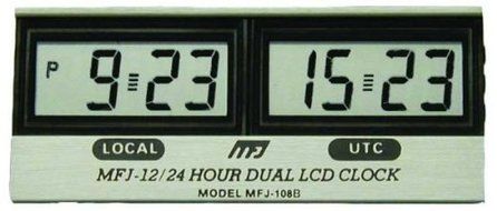 MFJ-108B Clock, 12/24-hour, LCD, Dual